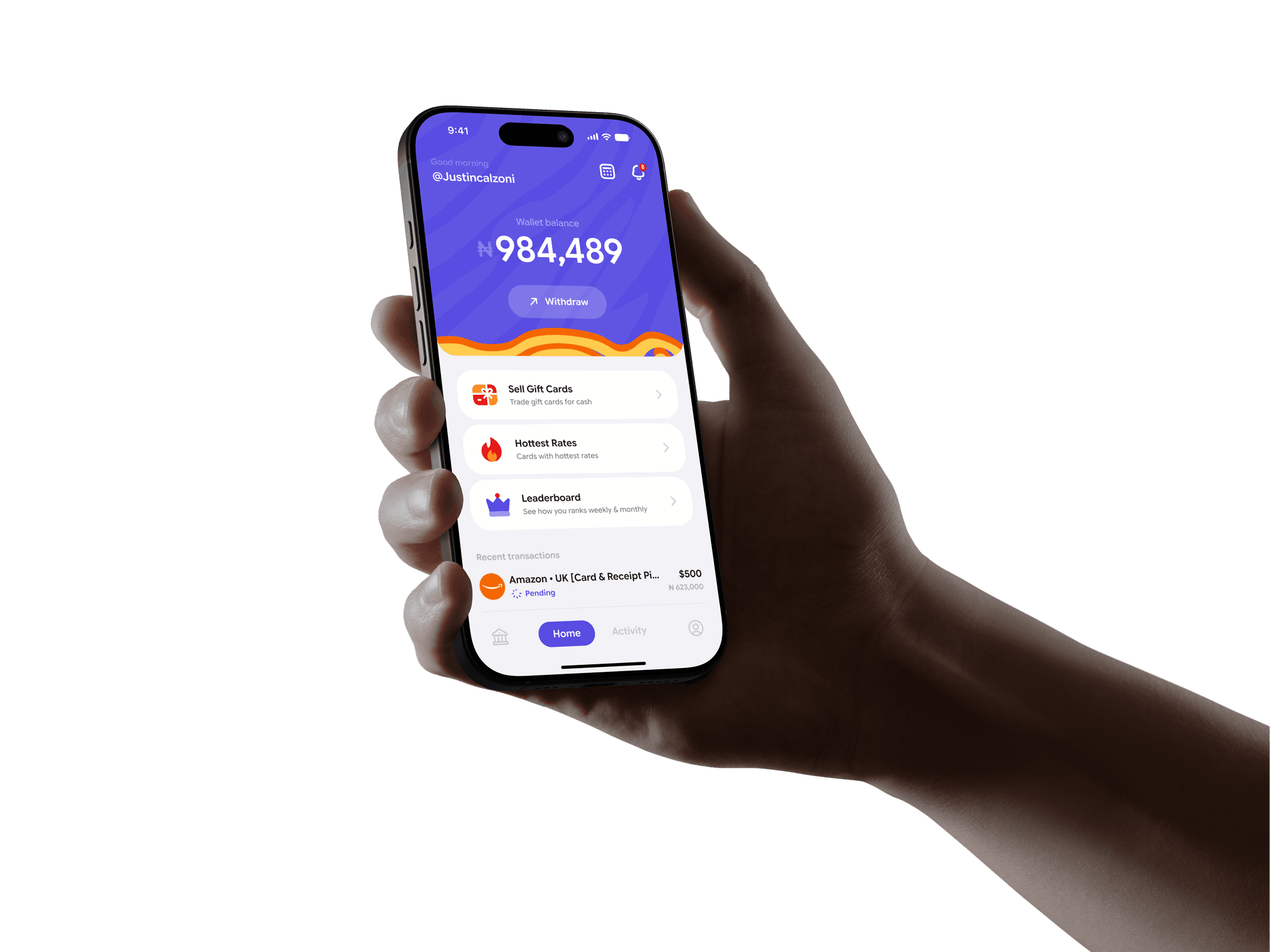 A hand holding a phone with the Ricki app open
